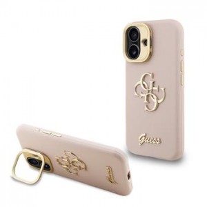 Guess iPhone 16 Case Grained 4G Logo Stand Camera Frame Pink