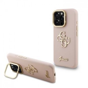 Guess iPhone 16 Pro Max Case Grained 4G Logo Stand Camera Frame Pink