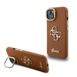 Guess iPhone 14 Hülle Case Grained 4G Logo Stand Camera Frame Braun