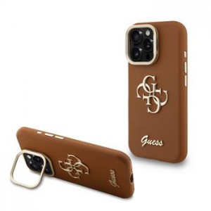 Guess iPhone 15 Pro Case Grained 4G Logo Stand Camera Frame Brown