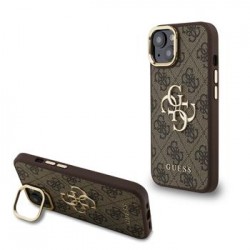 Guess iPhone 15 Hülle Case Metal Stand Camera Frame 4G Braun