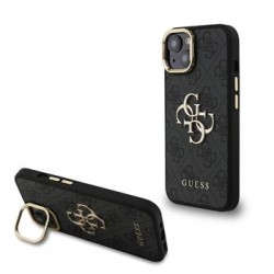 Guess iPhone 15 Hülle Case Metal Stand Camera Frame 4G Schwarz