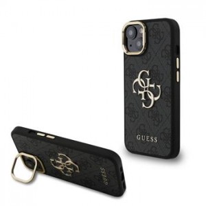 Guess iPhone 15 Hülle Case Metal Stand Camera Frame 4G Schwarz
