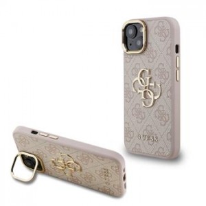 Guess iPhone 15 Hülle Case Metal Stand Camera Frame 4G Rosa