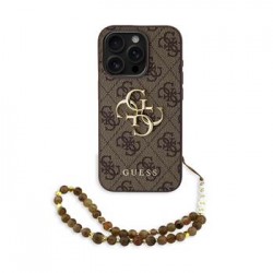 Guess iPhone 15 Pro Case Big 4G Metal Logo Strap Brown