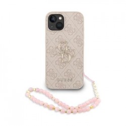 Guess iPhone 15 Hülle Case Big 4G Metal Logo Strap Armband Rosa