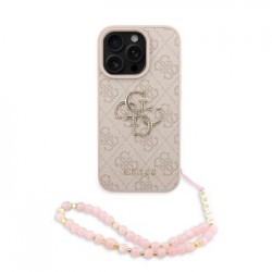 Guess iPhone 16 Pro Hülle Case Big 4G Metal Logo Strap Armband Rosa