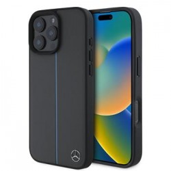 Mercedes iPhone 16 Pro Hülle Case Echtleder Blue Stripe MagSafe Grey