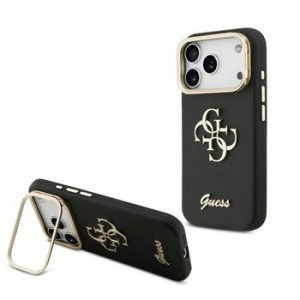 Guess iPhone 17 Pro Case Grained 4G Logo Stand Camera Frame Black