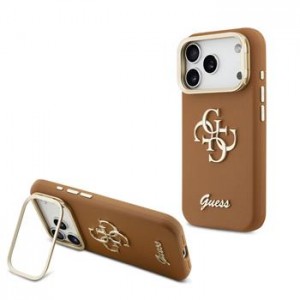 Guess iPhone 17 Pro Hülle Case Grained 4G Logo Stand Camera Frame Braun