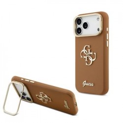 Guess iPhone 17 Pro Max Hülle Case Grained 4G Logo Stand Camera Frame Braun