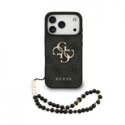 Guess iPhone 17 Pro Hülle Case 4G Metal Logo Pearl Stap Schwarz
