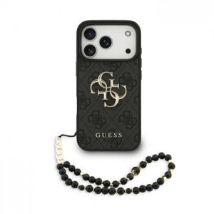 Guess iPhone 17 Pro Hülle Case 4G Metal Logo Pearl Stap Schwarz