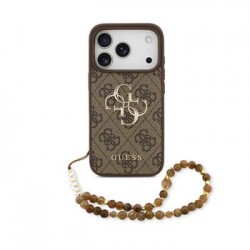 Guess iPhone 17 Pro Hülle Case 4G Metal Logo Pearl Stap Braun