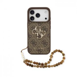 Guess iPhone 17 Pro Hülle Case 4G Metal Logo Pearl Stap Braun
