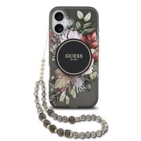 Guess iPhone 17 Hülle Case MagSafe Flowers Strap Schwarz