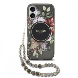Guess iPhone 17 Hülle Case MagSafe Flowers Strap Schwarz