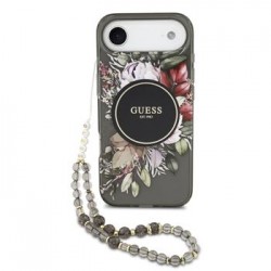 Guess iPhone 17 Air Hülle Case MagSafe Flowers Strap Schwarz