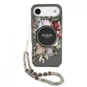 Guess iPhone 17 Air Hülle Case MagSafe Flowers Strap Schwarz