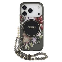 Guess iPhone 17 Pro Hülle Case MagSafe Flowers Strap Schwarz