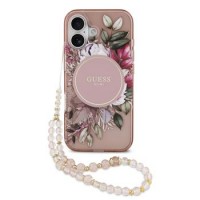 Guess iPhone 17 Hülle Case MagSafe Flowers Strap Rosa Pink
