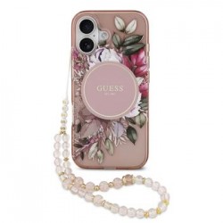 Guess iPhone 17 Hülle Case MagSafe Flowers Strap Rosa Pink