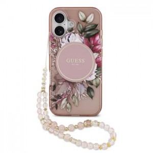 Guess iPhone 17 Hülle Case MagSafe Flowers Strap Rosa Pink