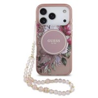 Guess iPhone 17 Pro Hülle Case MagSafe Flowers Strap Rosa Pink