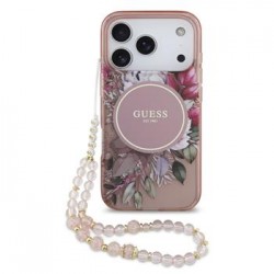 Guess iPhone 17 Pro Hülle Case MagSafe Flowers Strap Rosa Pink