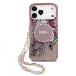 Guess iPhone 17 Pro Max Hülle Case MagSafe Flowers Strap Rosa Pink