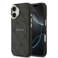 Guess iPhone 17 Hülle Case Leather 4G Gold Frame MagSafe Schwarz
