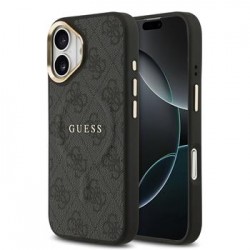 Guess iPhone 17 Hülle Case Leather 4G Gold Frame MagSafe Schwarz