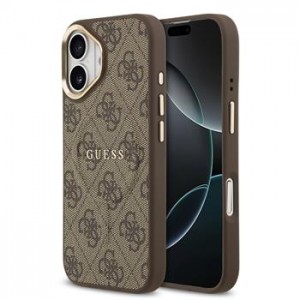 Guess iPhone 17 Hülle Case Leather 4G Gold Frame MagSafe Braun