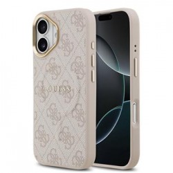 Guess iPhone 17 Hülle Case Leather 4G Gold Frame MagSafe Rosa