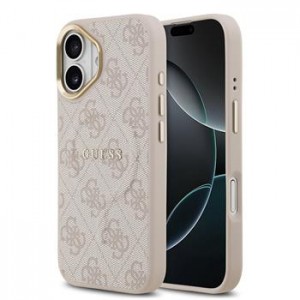 Guess iPhone 17 Hülle Case Leather 4G Gold Frame MagSafe Rosa