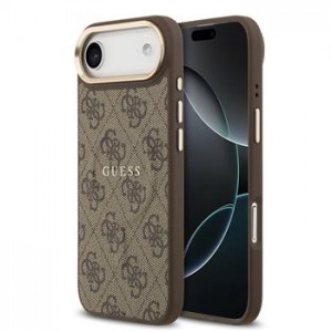 Guess iPhone 17 Air Hülle Case Leather 4G Gold Frame MagSafe Braun