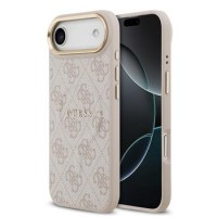 Guess iPhone 17 Air Hülle Case Leather 4G Gold Frame MagSafe Rosa