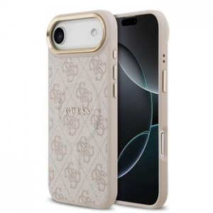 Guess iPhone 17 Air Hülle Case Leather 4G Gold Frame MagSafe Rosa