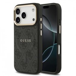 Guess iPhone 17 Pro Case Leather 4G Gold Frame MagSafe Black