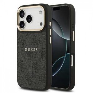 Guess iPhone 17 Pro Hülle Case Leather 4G Gold Frame MagSafe Schwarz