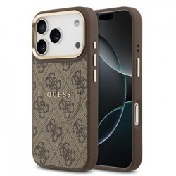 Guess iPhone 17 Pro Case Leather 4G Gold Frame MagSafe Brown