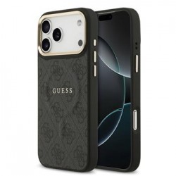 Guess iPhone 17 Pro Max Hülle Case Leather 4G Gold Frame MagSafe Schwarz