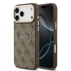 Guess iPhone 17 Pro Max Hülle Case Leather 4G Gold Frame MagSafe Braun