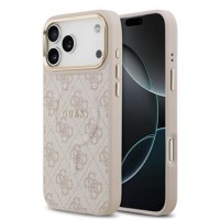 Guess iPhone 17 Pro Max Hülle Case Leather 4G Gold Frame MagSafe Rosa