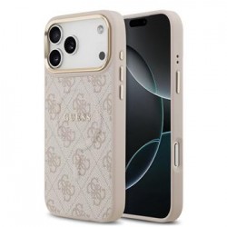 Guess iPhone 17 Pro Max Hülle Case Leather 4G Gold Frame MagSafe Rosa