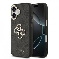 Guess iPhone 17 Hülle Case Leather 4G Metal Logo Gold Frame Schwarz