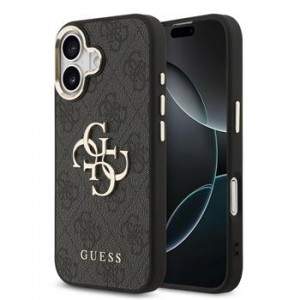 Guess iPhone 17 Hülle Case Leather 4G Metal Logo Gold Frame Schwarz
