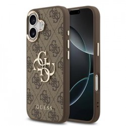 Guess iPhone 17 Hülle Case Leather 4G Metal Logo Gold Frame Braun