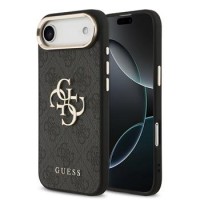 Guess iPhone 17 Air Hülle Case Leather 4G Metal Logo Gold Frame Schwarz