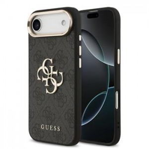 Guess iPhone 17 Air Hülle Case Leather 4G Metal Logo Gold Frame Schwarz